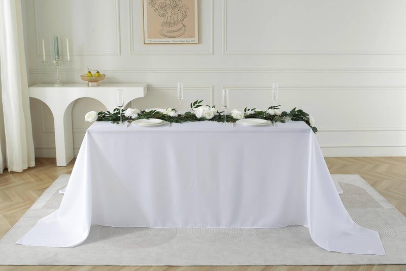 Craft And Party Rectangle Tablecloth, 90 x 156 Inch White Tablecloth, 8ft Rectangle Table Cloth, Polyester Fabric Washable Tablecloth for Home, Party, Wedding or Restaurant Use. - Image 4